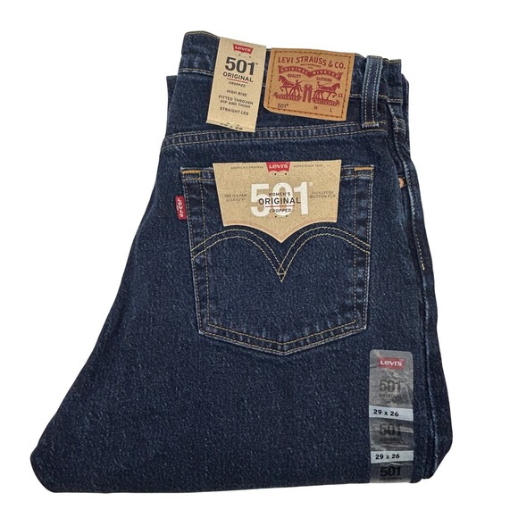 Levi's Denim - Levi's 501 Original Cropped Jeans Womens 29 Dark Wash Distressed High Rise NEW